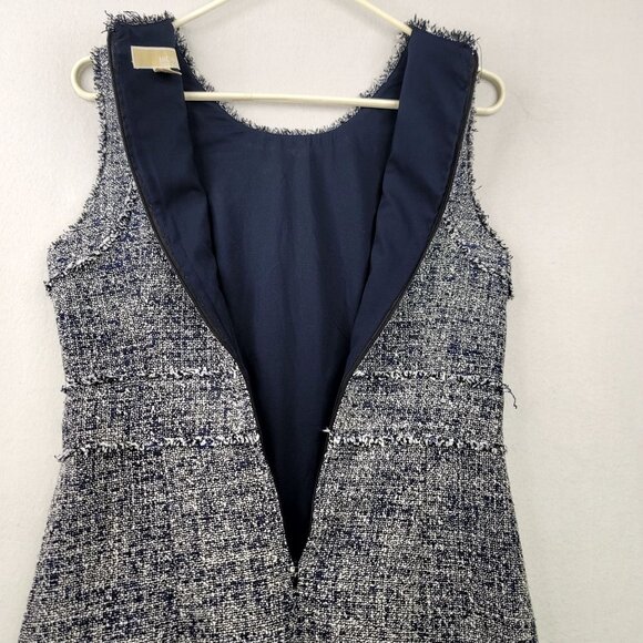 Michael Michael Kors Tweed Sleeveless Sheath Dress Blue White Zipper Size 4 - Picture 4 of 8